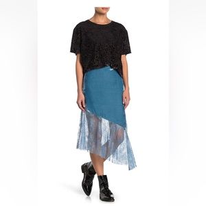 Free People My Lacey Velvet Midi Skirt Blue Mountain Top Size 6 NWT